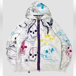 Vintage Artful Dodger Grunge Hoodie White Skull Graphic Sz Médium